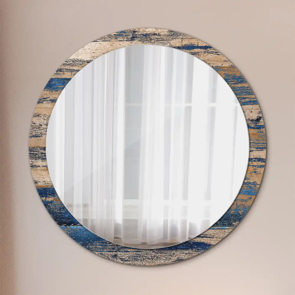 Oglindă decorativă rotundă cu ramă din lemn abstract