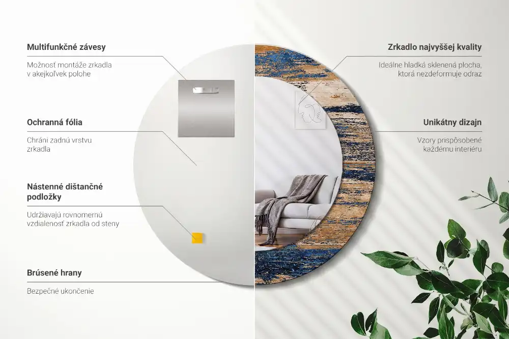 Oglindă decorativă rotundă cu ramă din lemn abstract