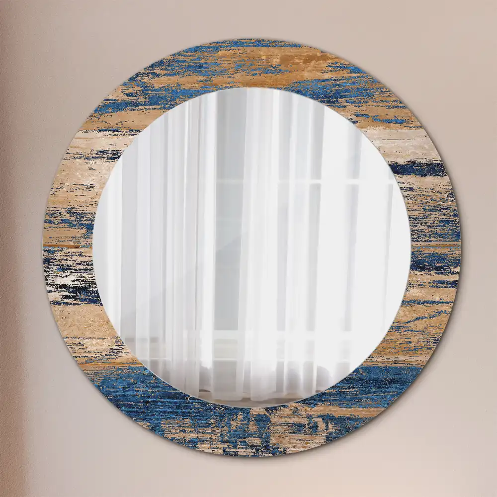 Oglindă decorativă rotundă cu ramă din lemn abstract