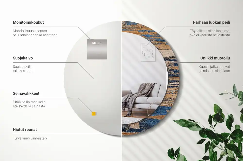 Oglindă decorativă rotundă cu ramă din lemn abstract