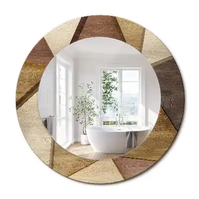 Oglindă rotundă de perete cu decor geometric 3D din lemn