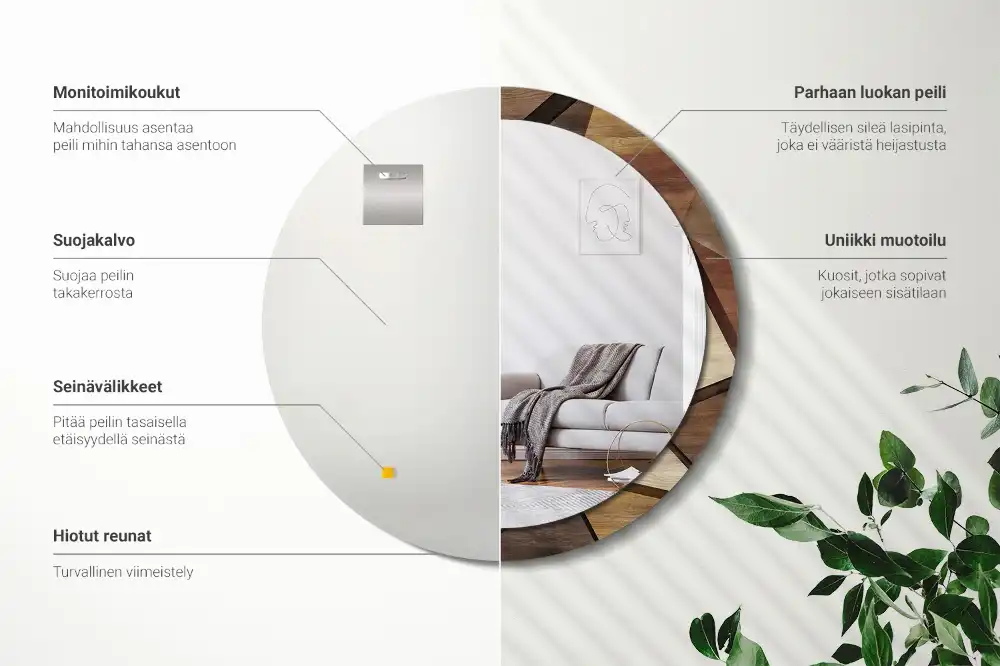 Oglindă rotundă de perete cu decor geometric 3D din lemn