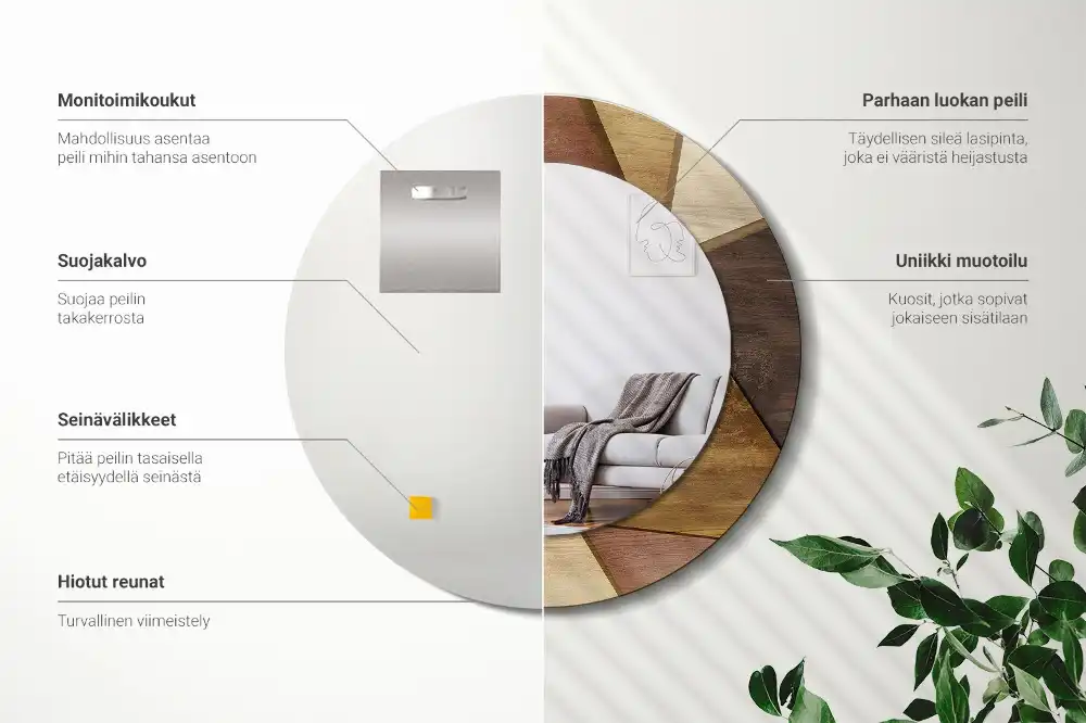 Oglindă rotundă de perete cu decor geometric 3D din lemn