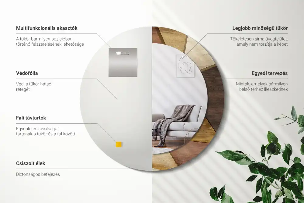 Oglindă rotundă de perete cu decor geometric 3D din lemn