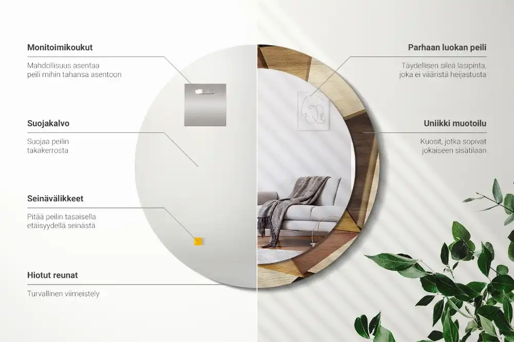 Oglindă rotundă de perete cu decor geometric 3D din lemn