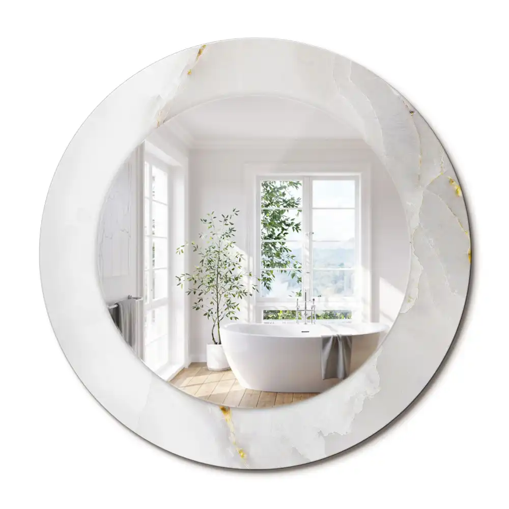Oglindă rotundă decorativă cu aspect de marmură lucioasă