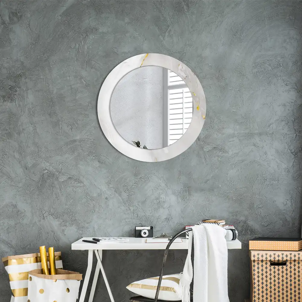 Oglindă rotundă decorativă cu aspect de marmură lucioasă