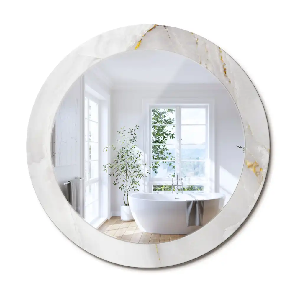 Oglindă rotundă decorativă cu aspect de marmură lucioasă
