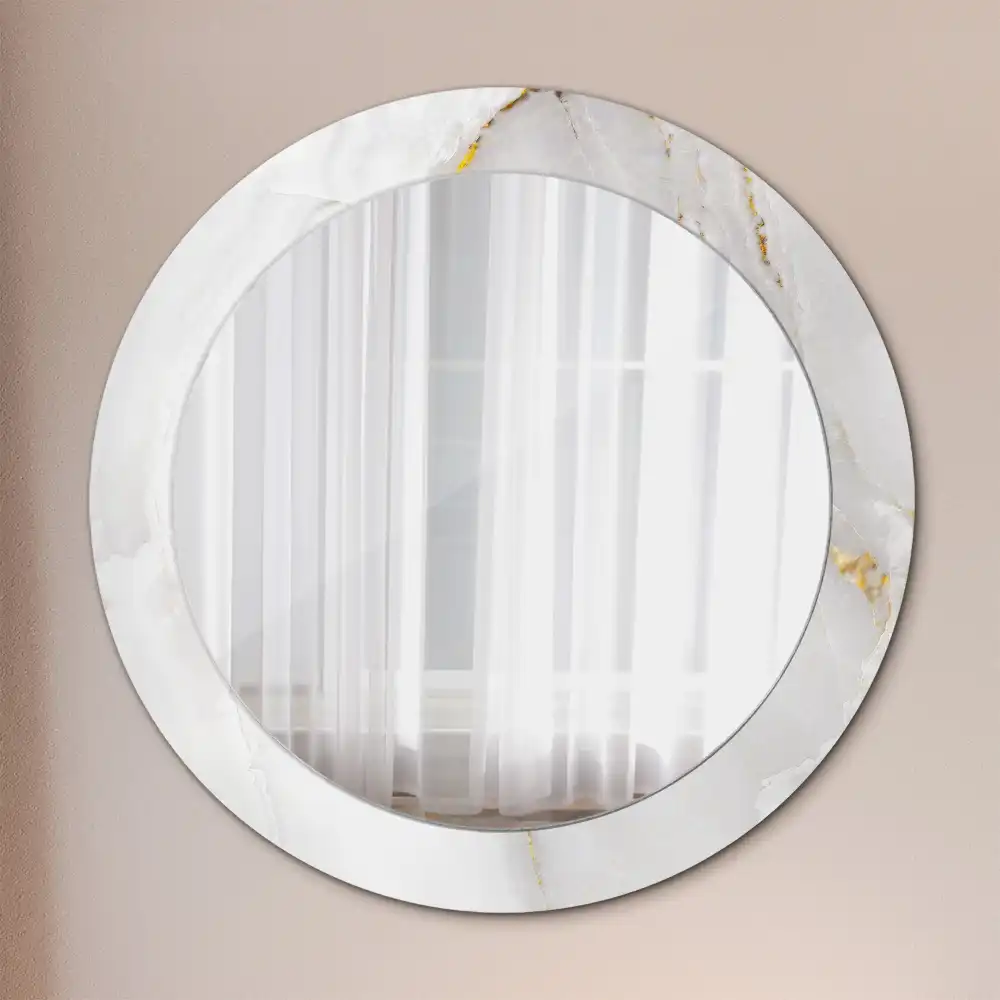 Oglindă rotundă decorativă cu aspect de marmură lucioasă