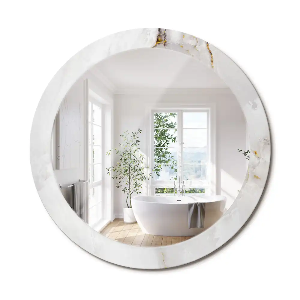 Oglindă rotundă decorativă cu aspect de marmură lucioasă