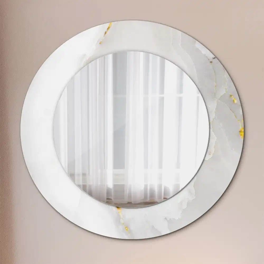Oglindă rotundă decorativă cu aspect de marmură lucioasă