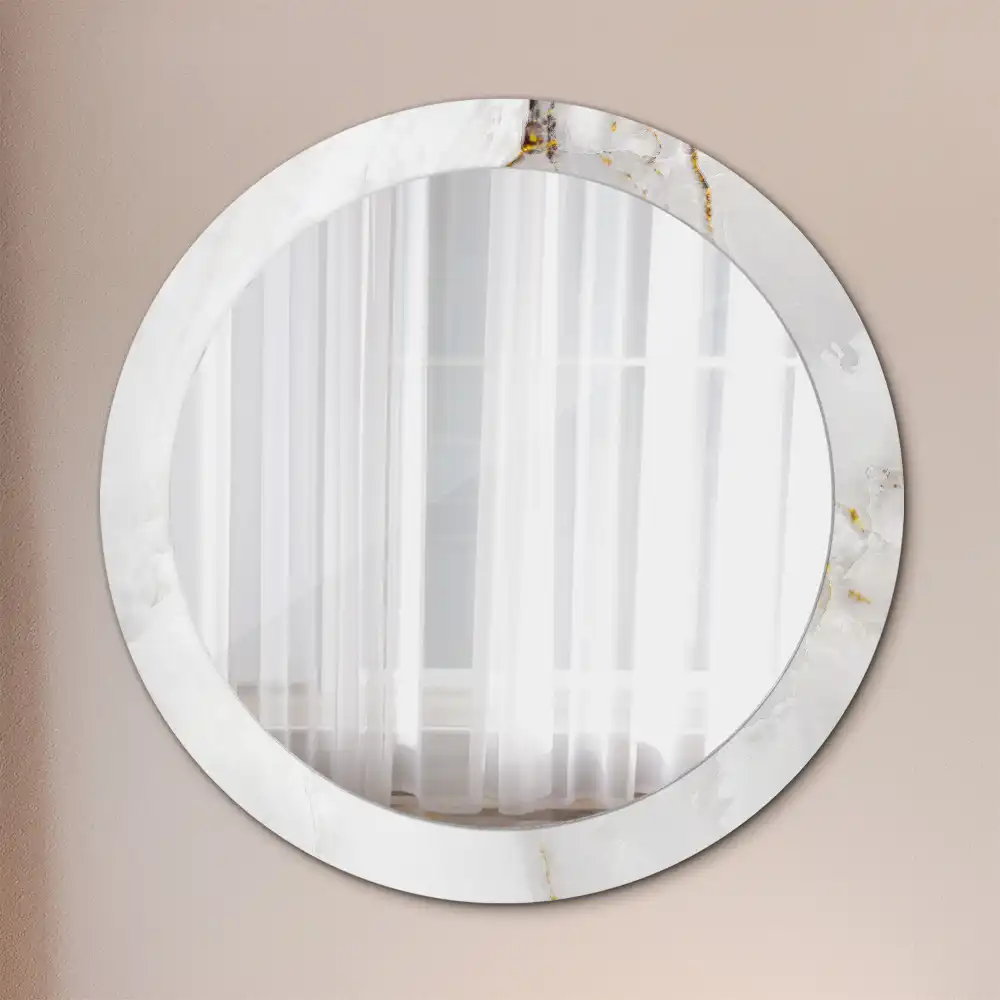 Oglindă rotundă decorativă cu aspect de marmură lucioasă