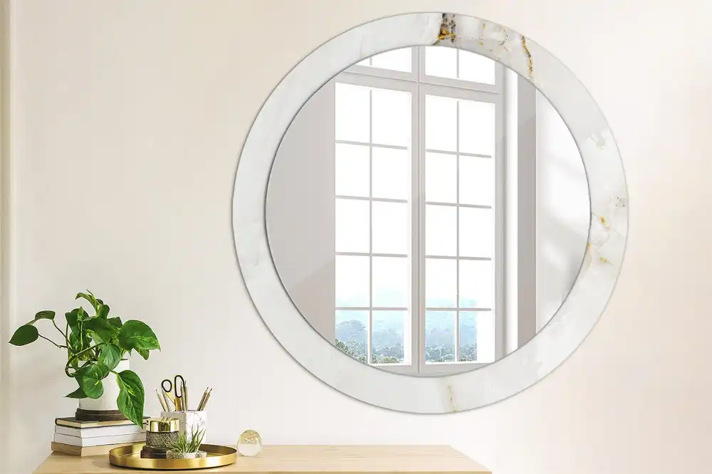 Oglindă rotundă decorativă cu aspect de marmură lucioasă
