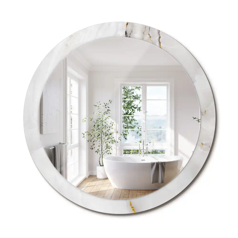 Oglindă rotundă decorativă cu aspect de marmură lucioasă