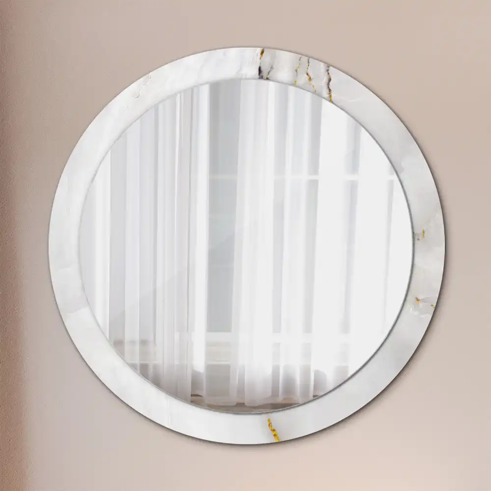 Oglindă rotundă decorativă cu aspect de marmură lucioasă