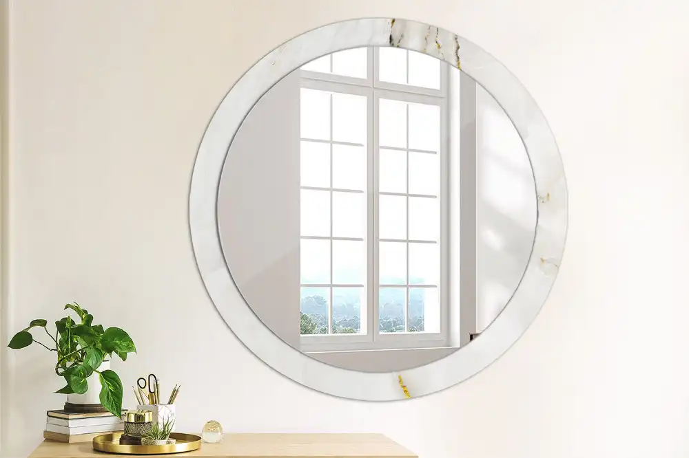 Oglindă rotundă decorativă cu aspect de marmură lucioasă