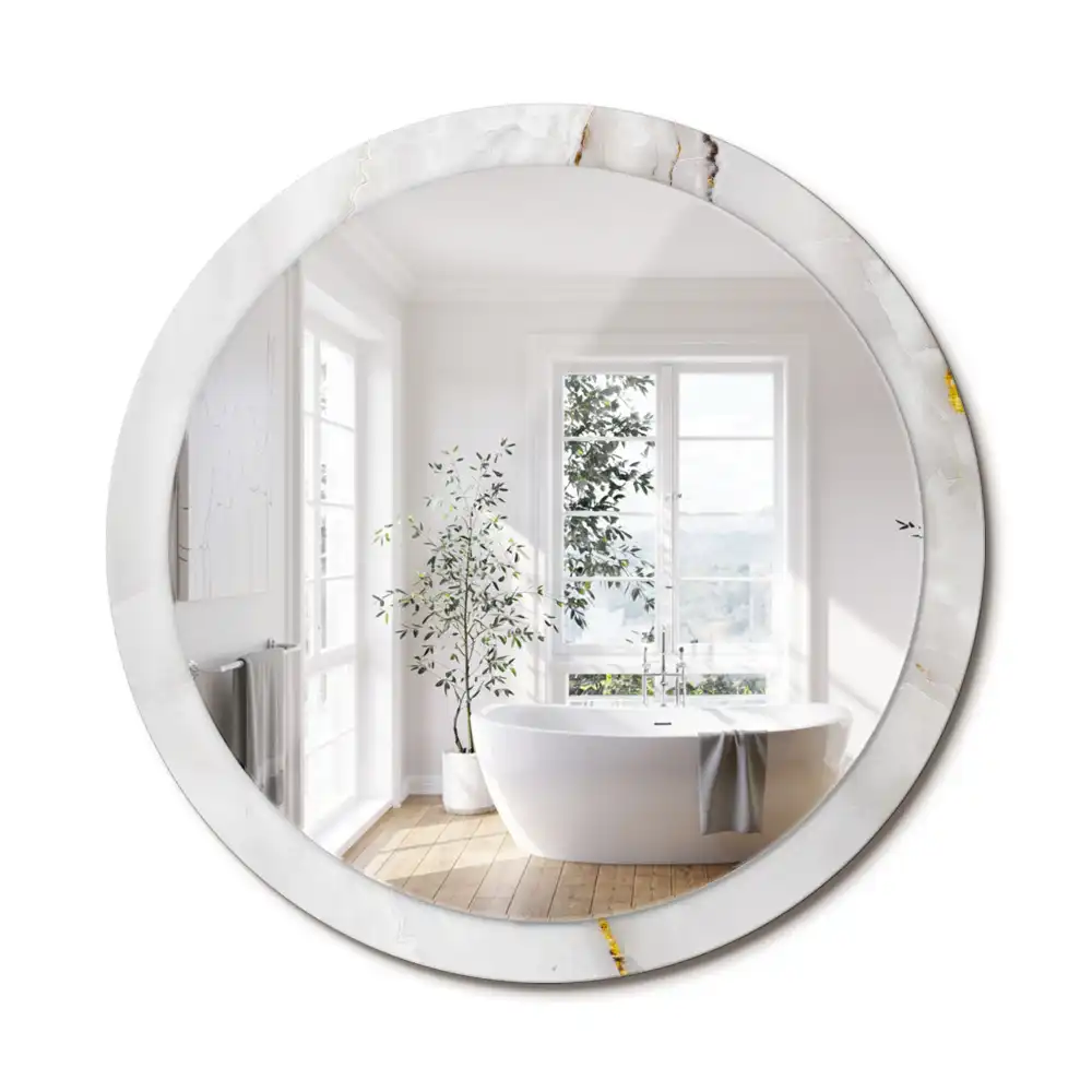 Oglindă rotundă decorativă cu aspect de marmură lucioasă