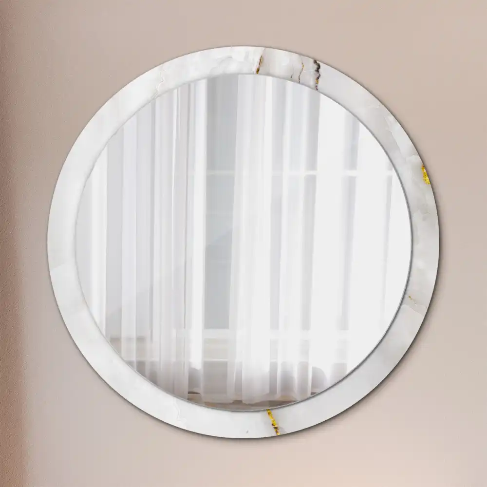 Oglindă rotundă decorativă cu aspect de marmură lucioasă