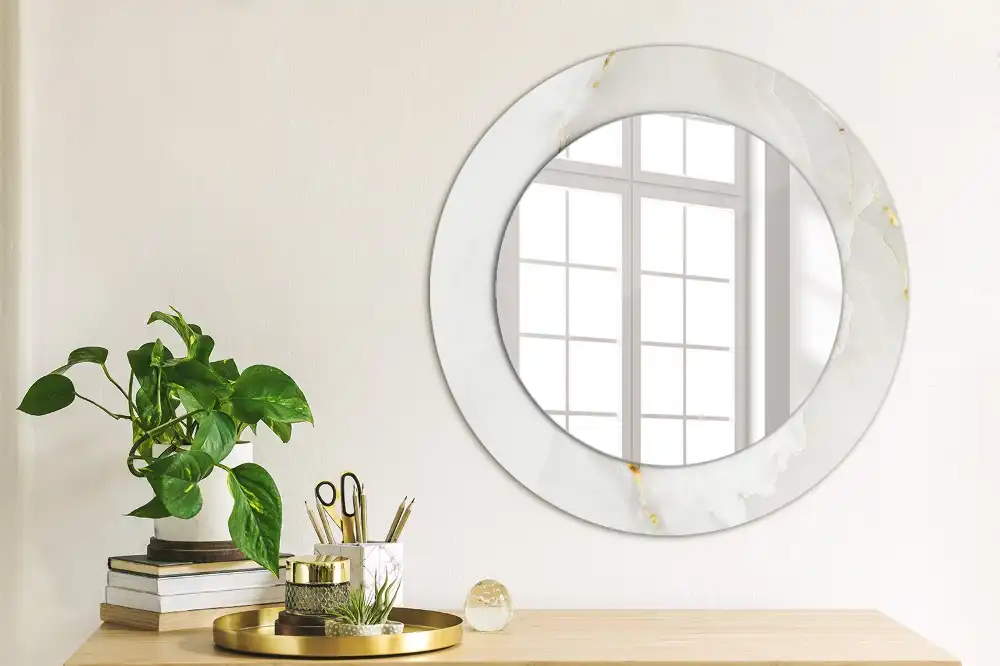 Oglindă rotundă decorativă cu aspect de marmură lucioasă