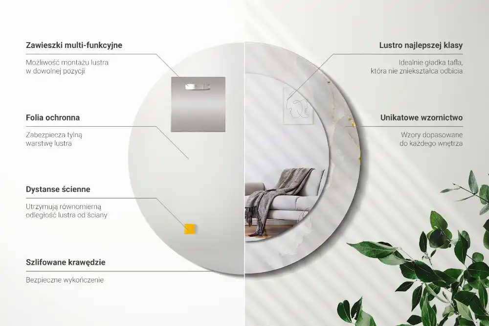 Oglindă rotundă decorativă cu aspect de marmură lucioasă