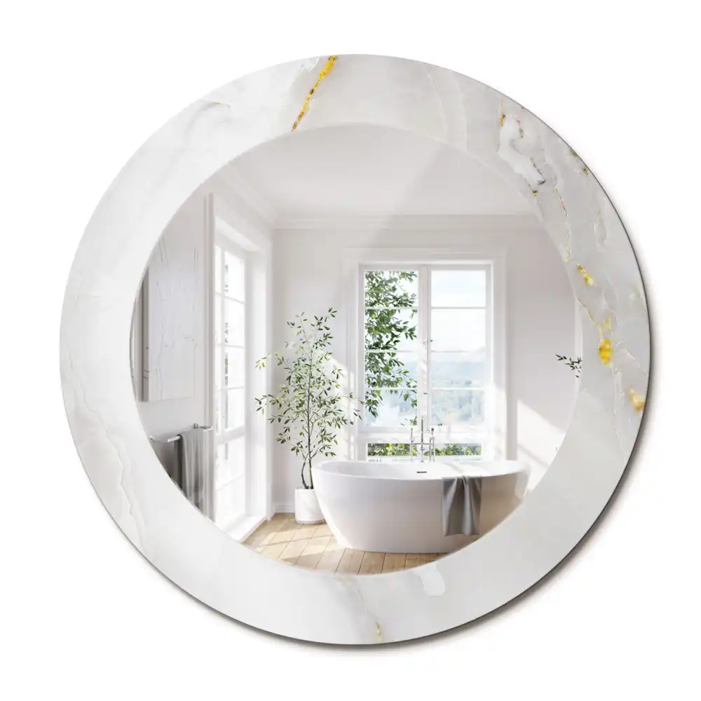 Oglindă rotundă decorativă cu aspect de marmură lucioasă