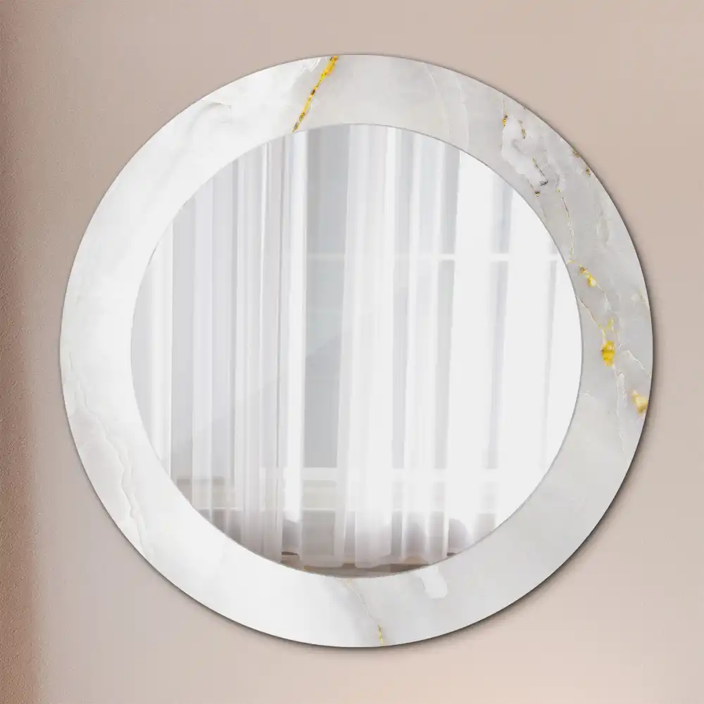 Oglindă rotundă decorativă cu aspect de marmură lucioasă