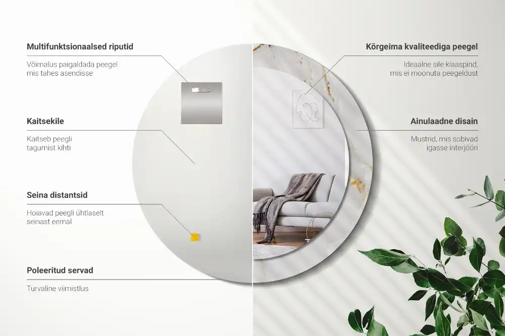 Oglindă rotundă decorativă cu aspect de marmură lucioasă