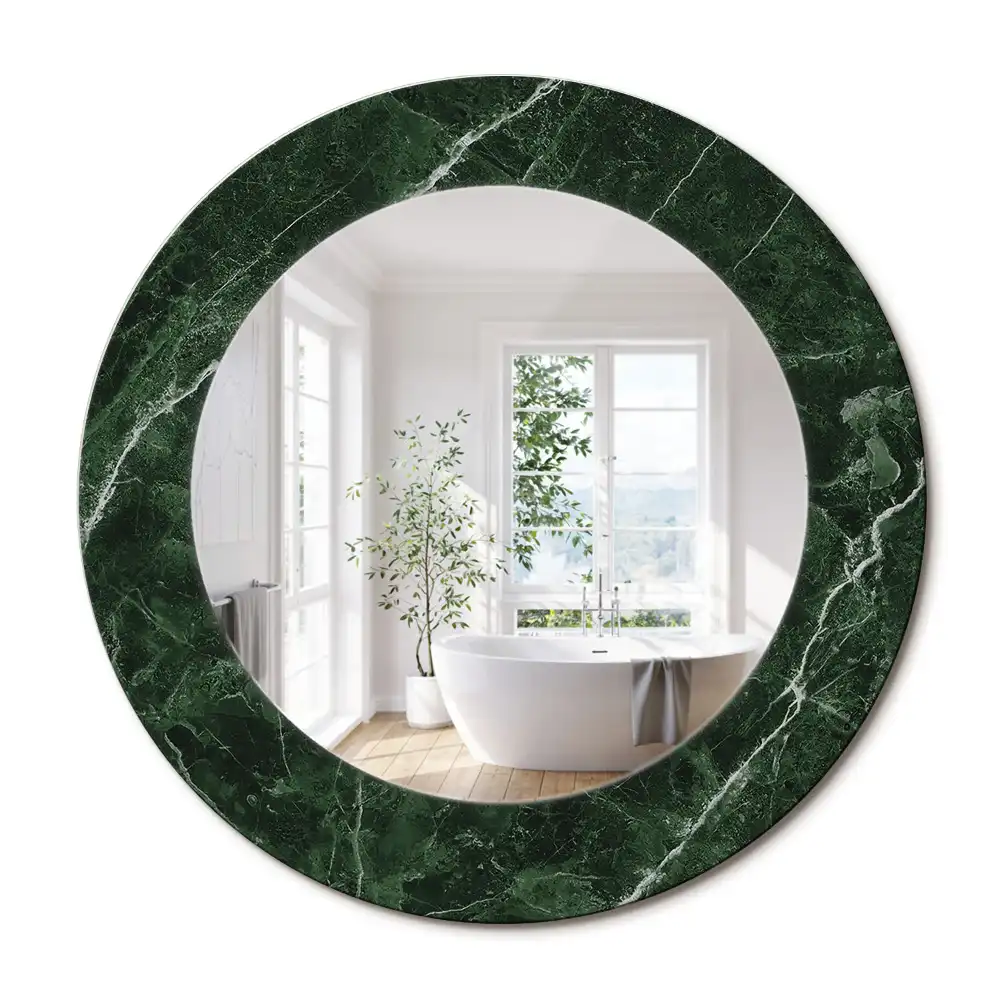 Oglindă decorativă rotundă cu ramă din marmură verde