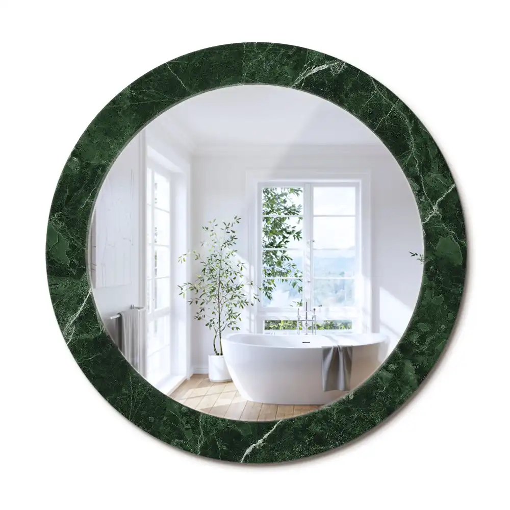 Oglindă decorativă rotundă cu ramă din marmură verde