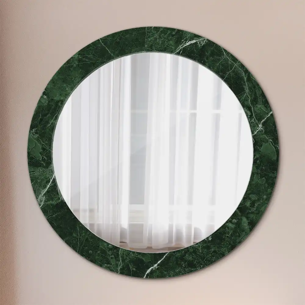 Oglindă decorativă rotundă cu ramă din marmură verde