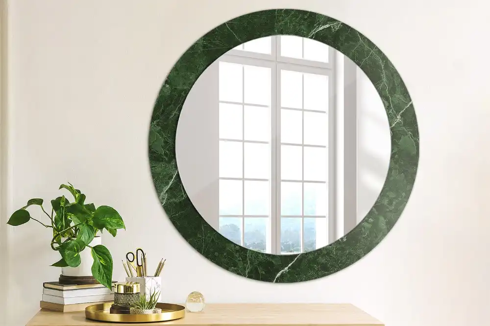 Oglindă decorativă rotundă cu ramă din marmură verde