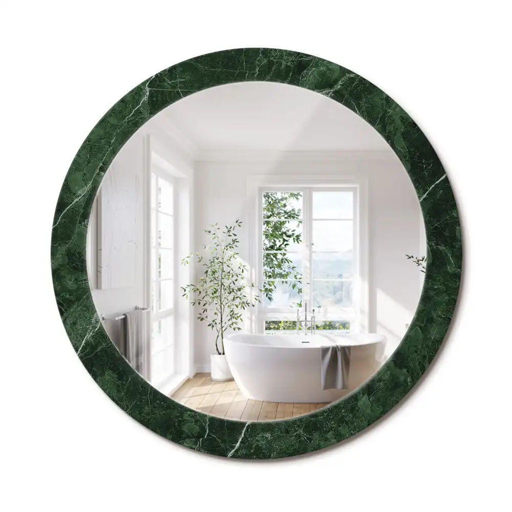 Oglindă decorativă rotundă cu ramă din marmură verde