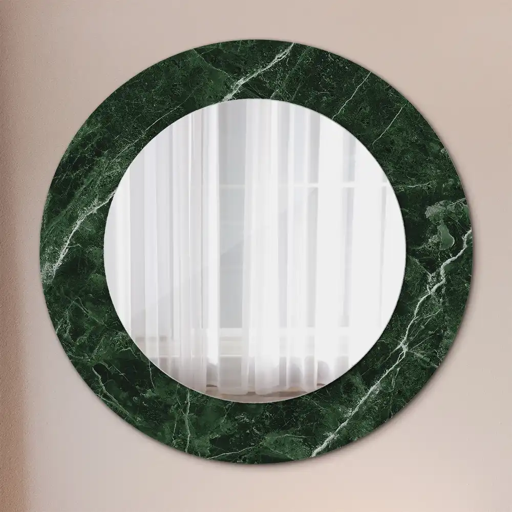 Oglindă decorativă rotundă cu ramă din marmură verde