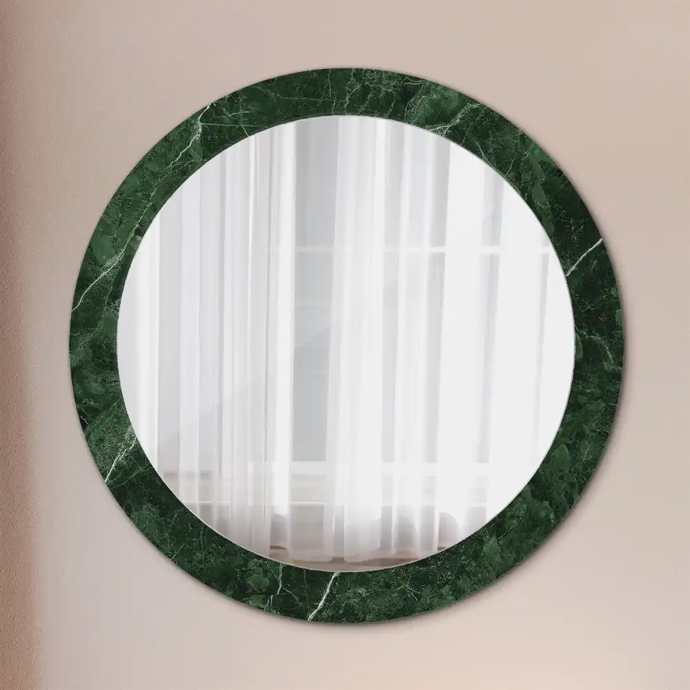 Oglindă decorativă rotundă cu ramă din marmură verde