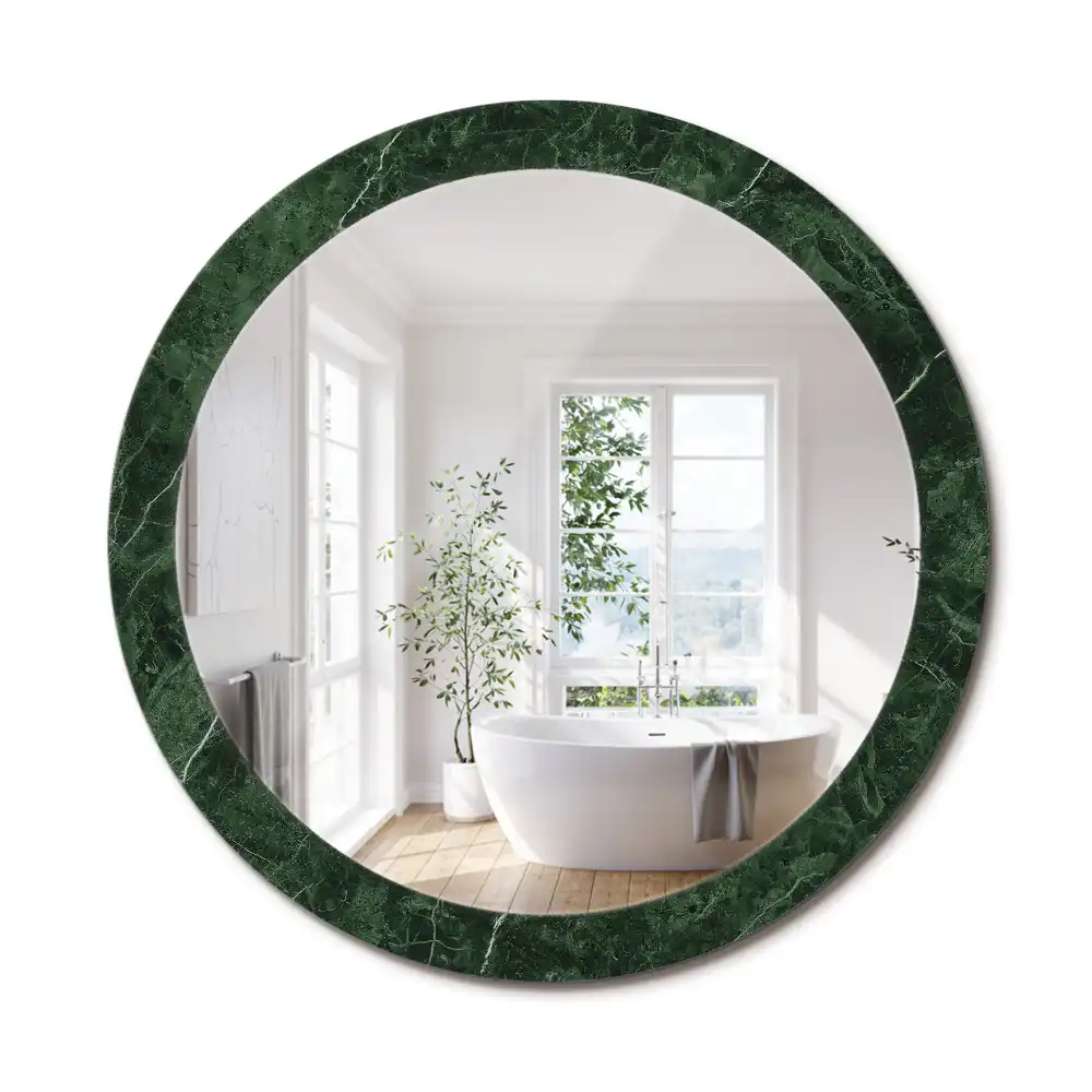 Oglindă decorativă rotundă cu ramă din marmură verde