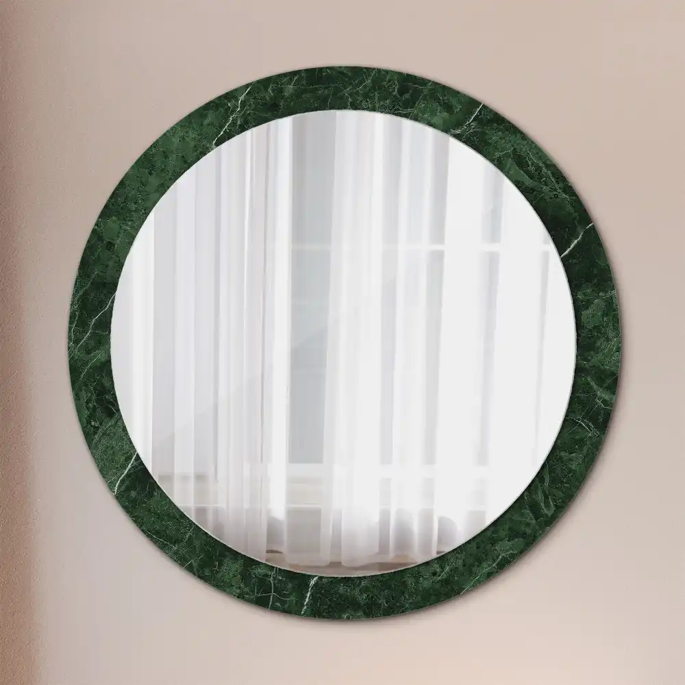 Oglindă decorativă rotundă cu ramă din marmură verde