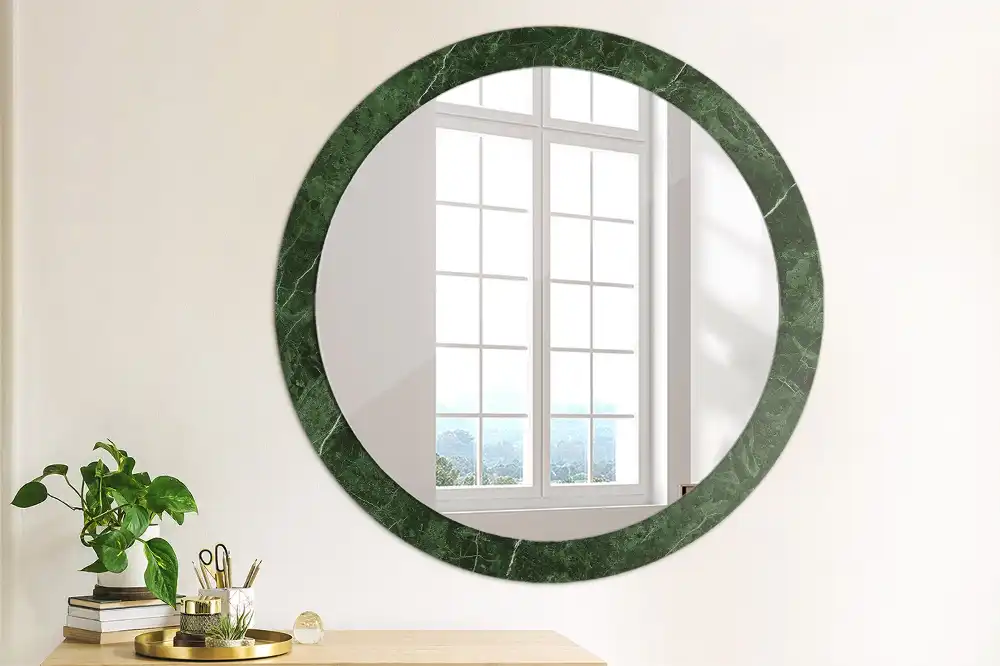 Oglindă decorativă rotundă cu ramă din marmură verde