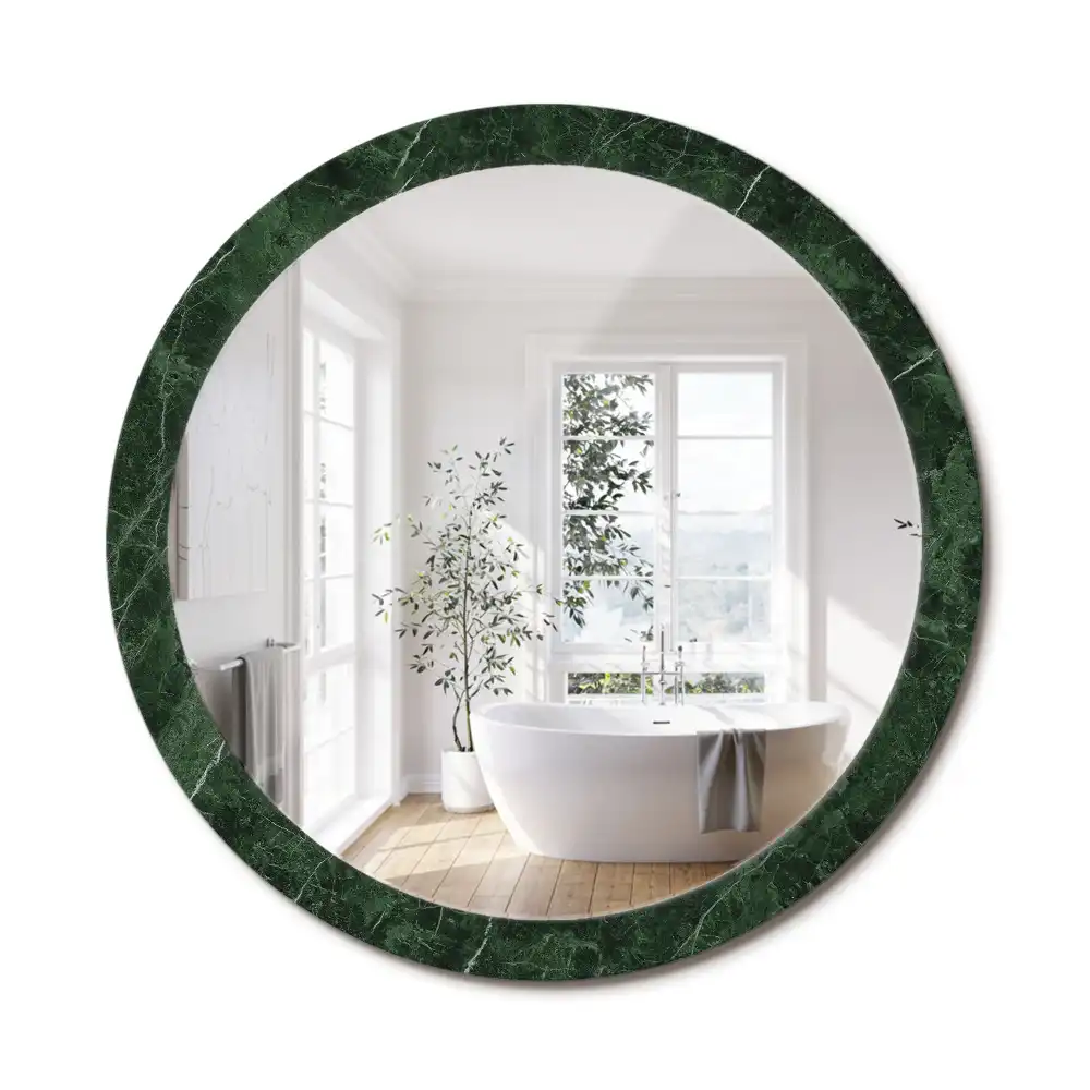 Oglindă decorativă rotundă cu ramă din marmură verde