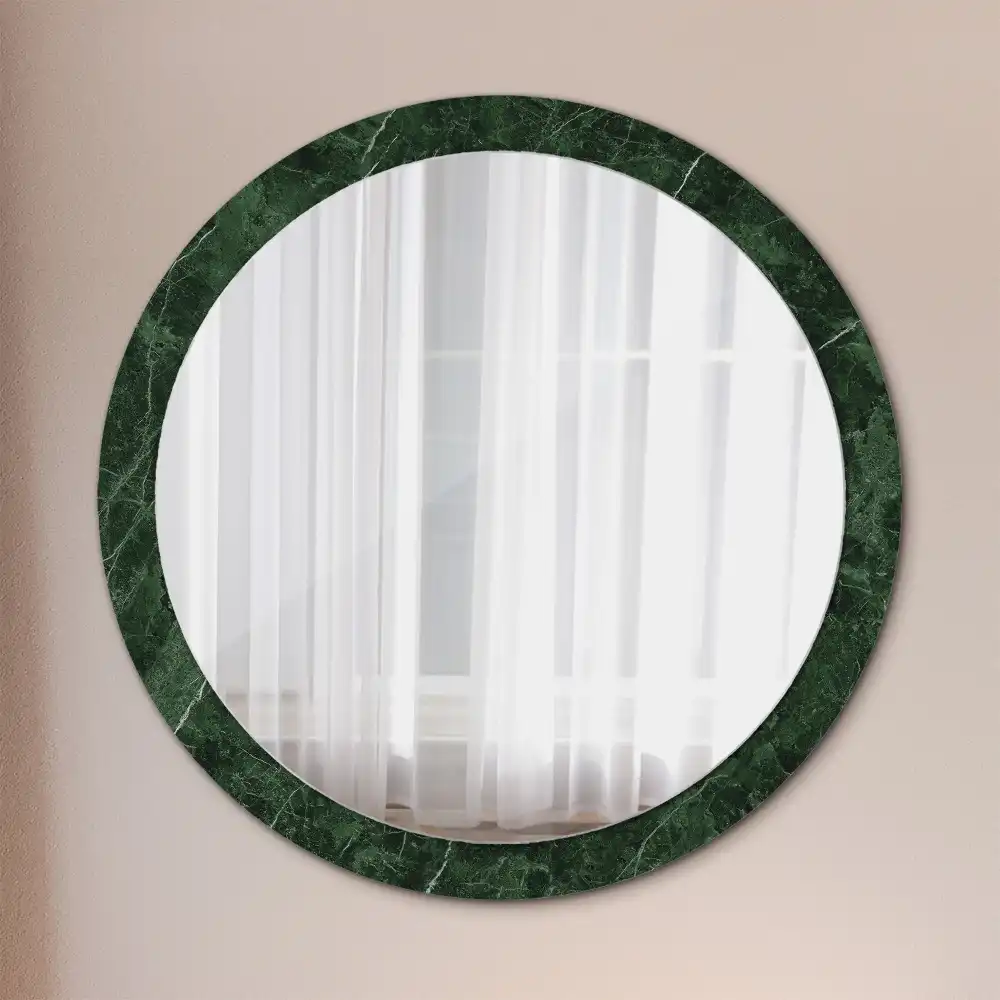 Oglindă decorativă rotundă cu ramă din marmură verde