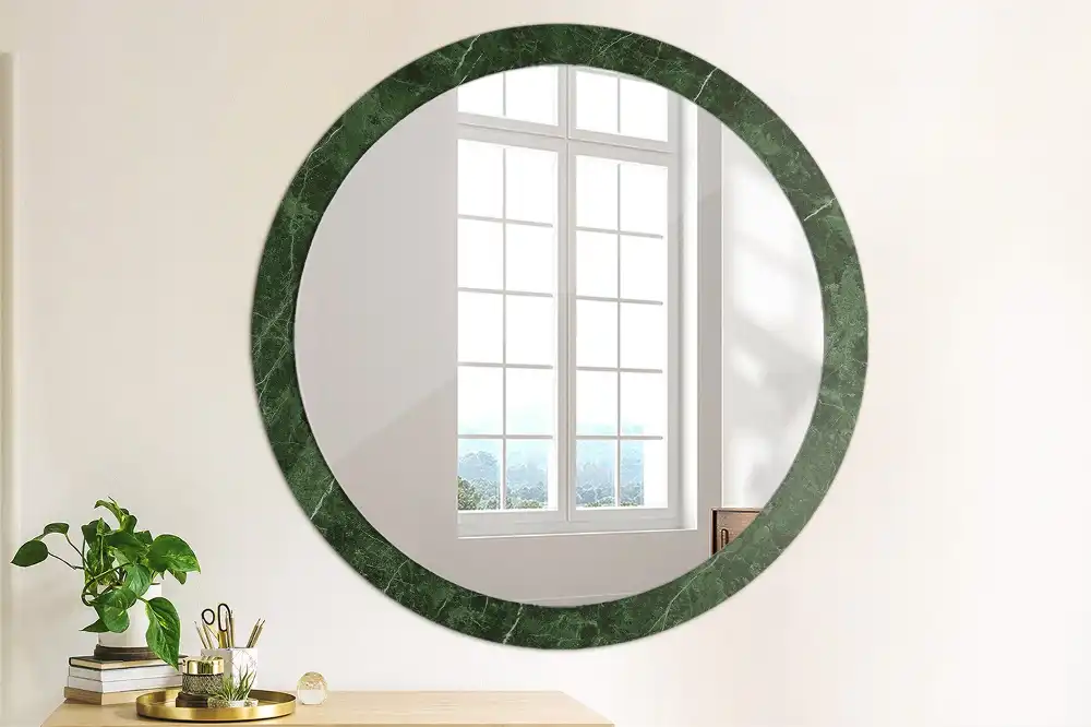 Oglindă decorativă rotundă cu ramă din marmură verde
