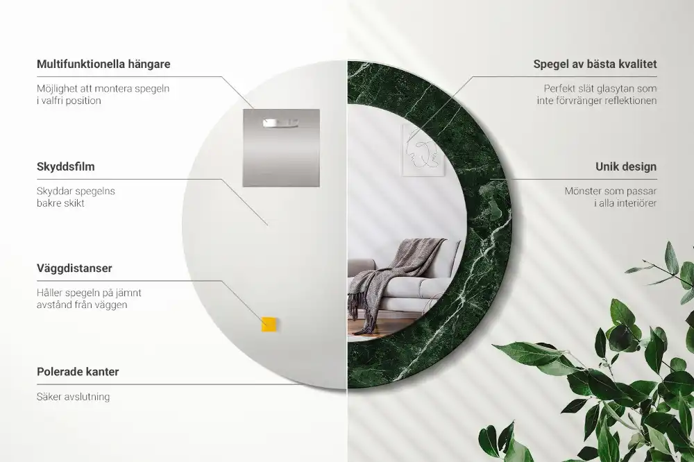 Oglindă decorativă rotundă cu ramă din marmură verde
