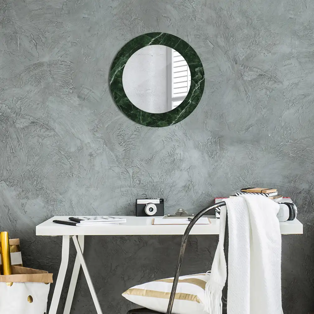 Oglindă decorativă rotundă cu ramă din marmură verde