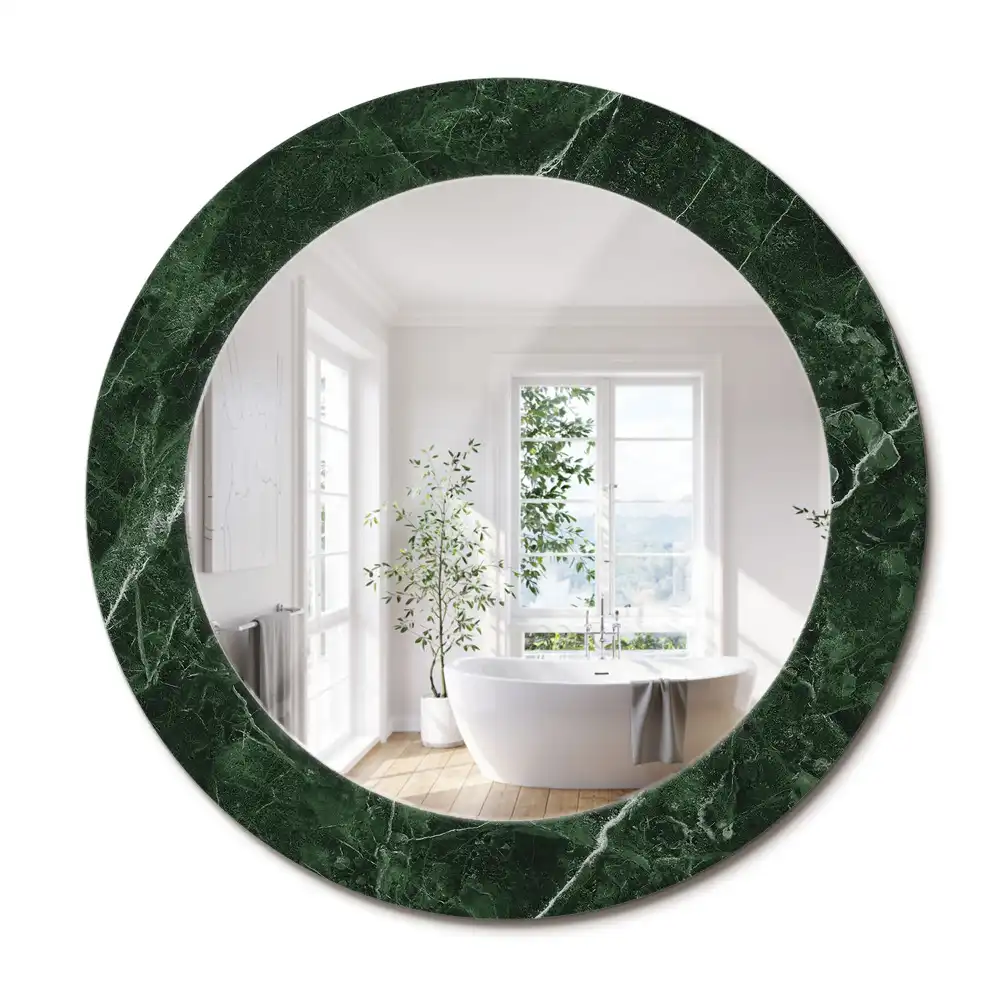 Oglindă decorativă rotundă cu ramă din marmură verde