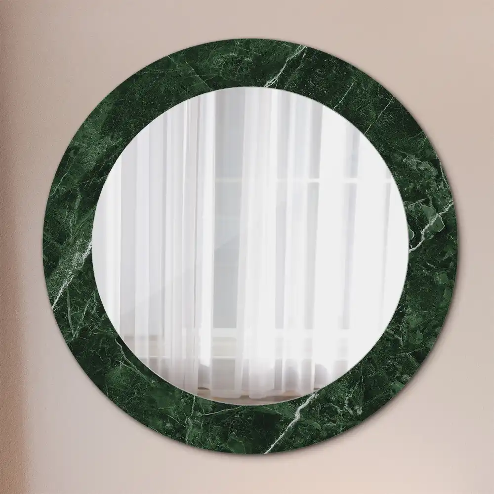 Oglindă decorativă rotundă cu ramă din marmură verde