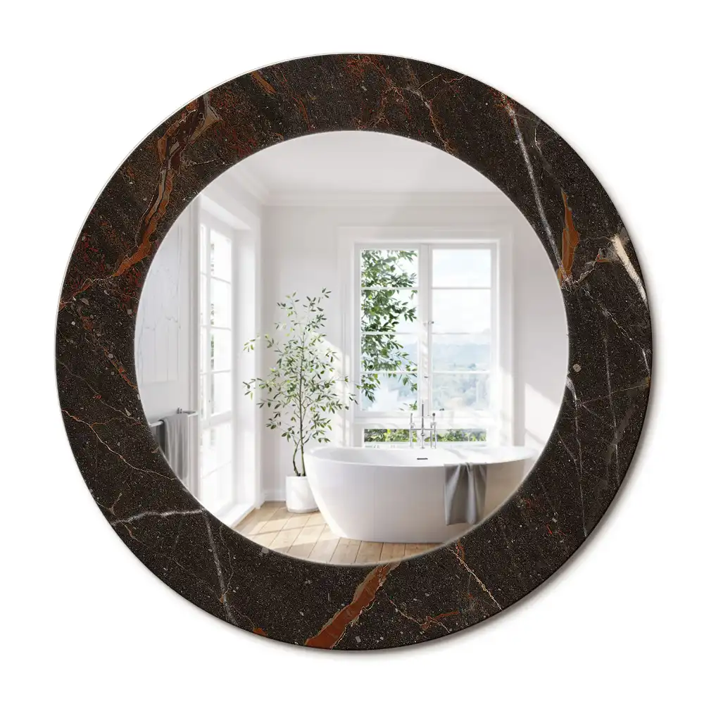Oglindă rotundă decorativă de perete cu aspect de marmură maro