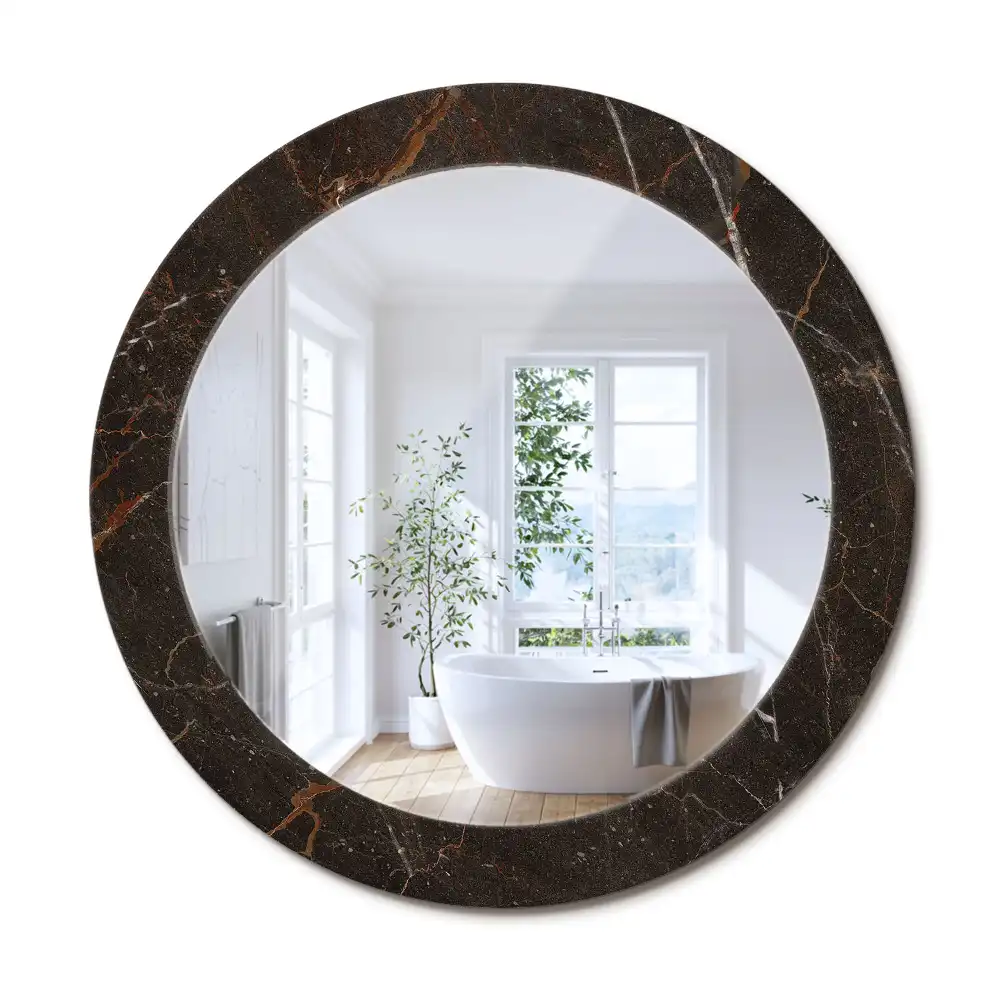 Oglindă rotundă decorativă de perete cu aspect de marmură maro