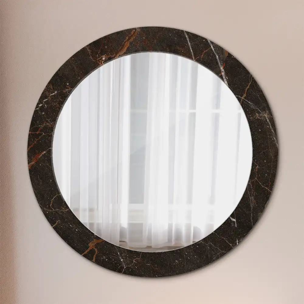 Oglindă rotundă decorativă de perete cu aspect de marmură maro