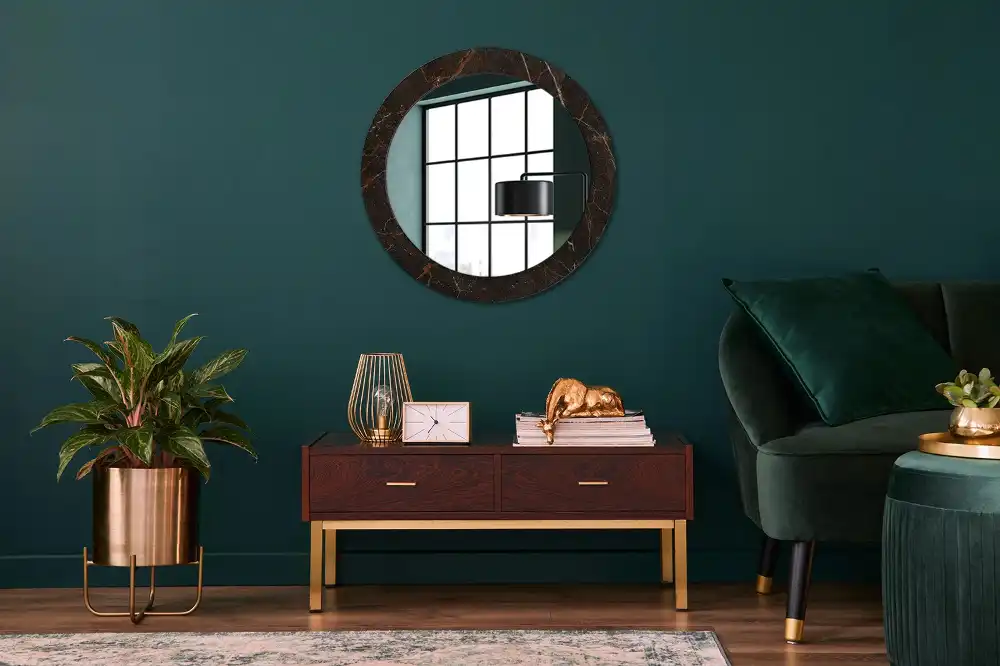 Oglindă rotundă decorativă de perete cu aspect de marmură maro