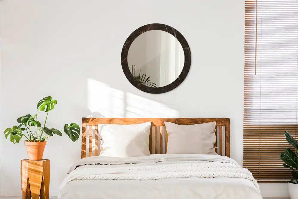 Oglindă rotundă decorativă de perete cu aspect de marmură maro