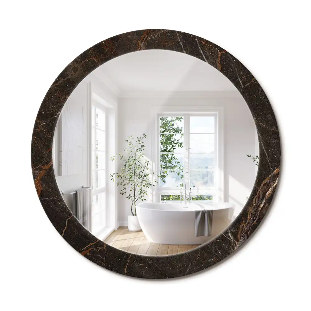 Oglindă rotundă decorativă de perete cu aspect de marmură maro